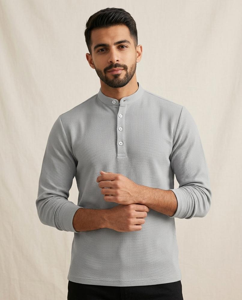 Lands Mode - Vemin | Strukturiertes Stehkragen Shirt Herren