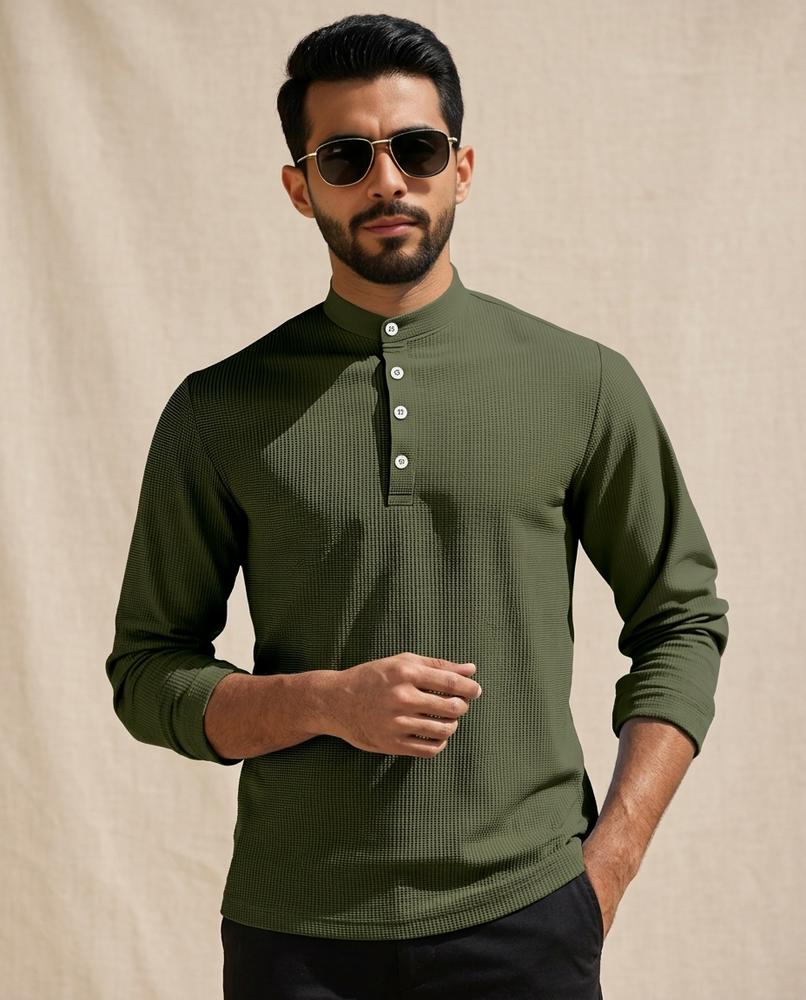 Lands Mode - Vemin | Strukturiertes Stehkragen Shirt Herren