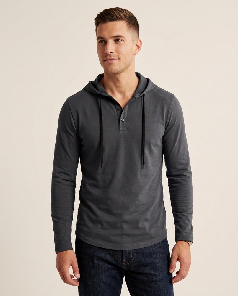 Lands Mode - Zemin | Langärmliger Geknöpfter Hoodie Herren
