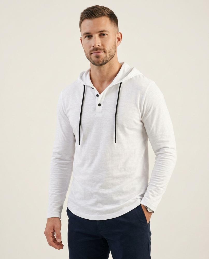 Lands Mode - Zemin | Langärmliger Geknöpfter Hoodie Herren