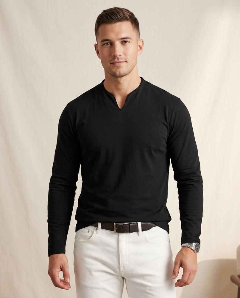 Lands Mode - Tiren | Langärmliges Unifarbenes Shirt Herren