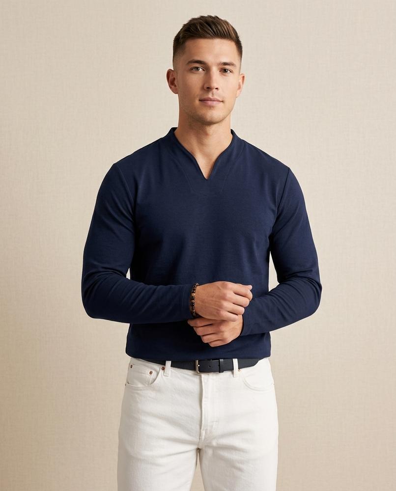 Lands Mode - Tiren | Langärmliges Unifarbenes Shirt Herren