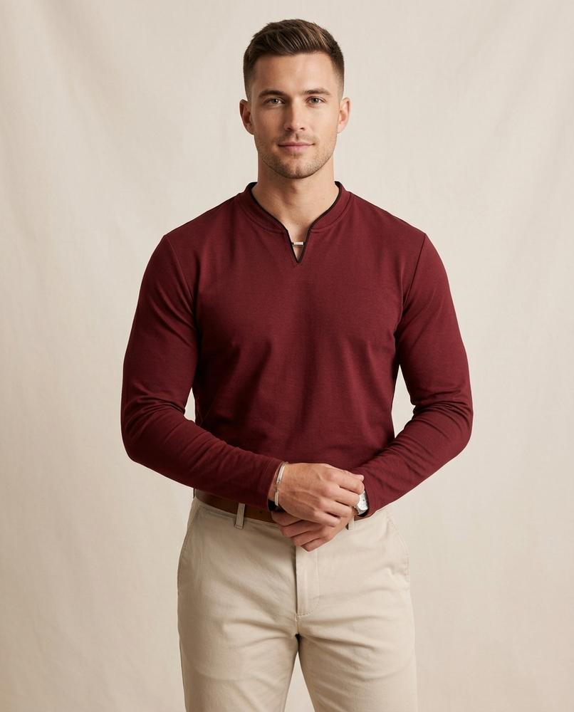 Lands Mode - Tiren | Langärmliges Unifarbenes Shirt Herren