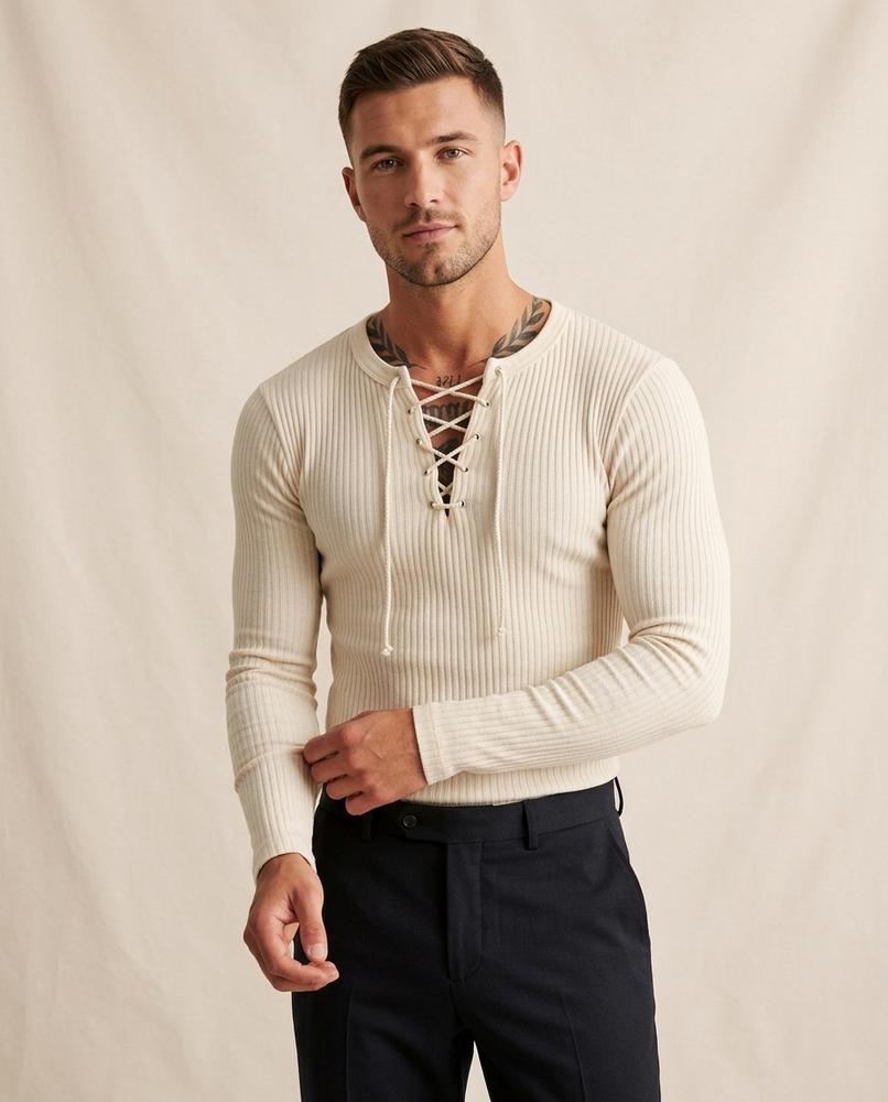 Lands Mode - Kedar | Geripptes Geschnürtes Shirt Herren
