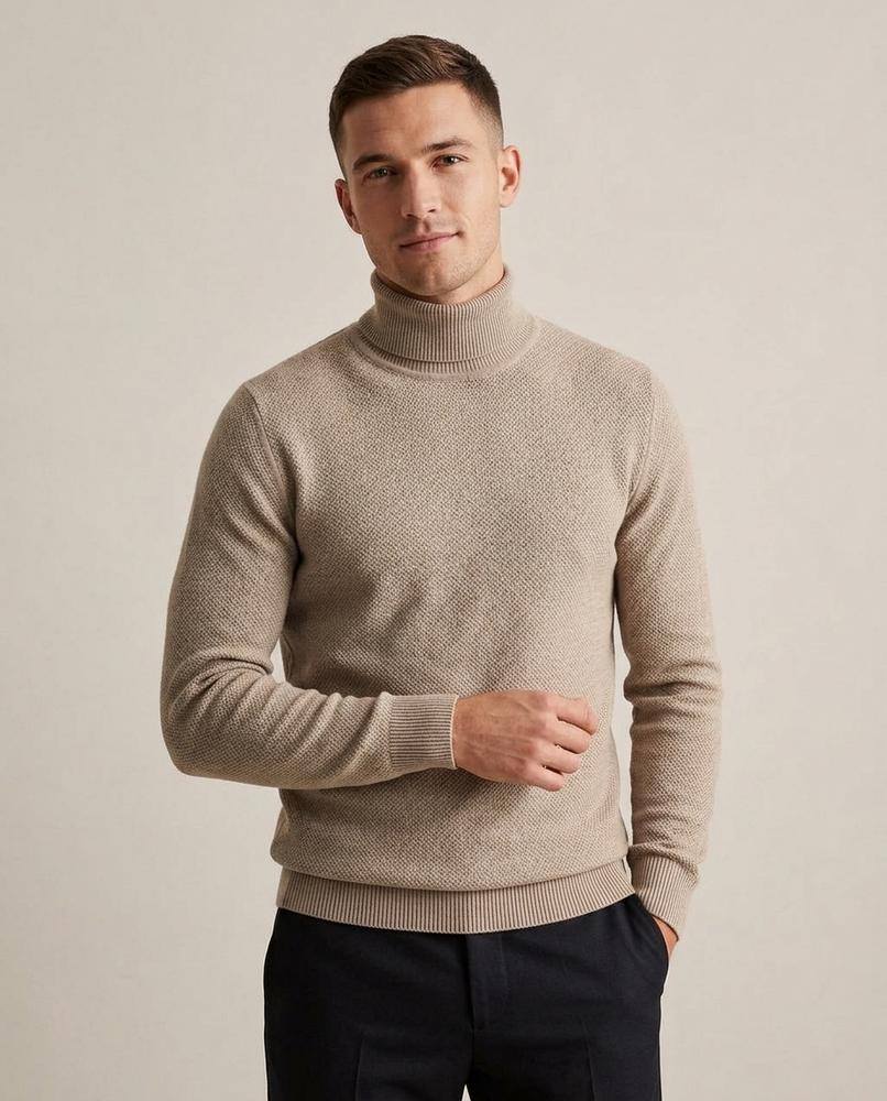 Lands Mode - Minav | Feingestrickter Körpernaher Rollkragenpullover Herren