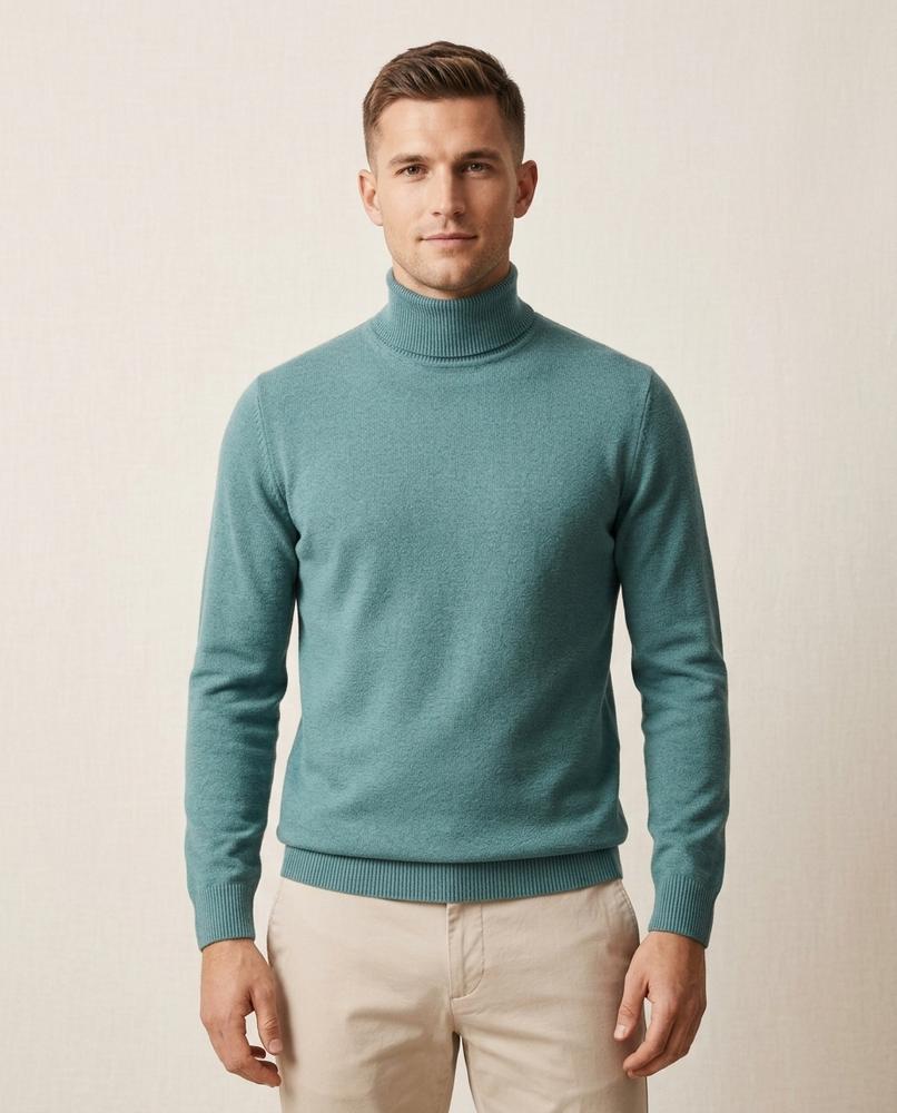 Lands Mode - Minav | Feingestrickter Körpernaher Rollkragenpullover Herren