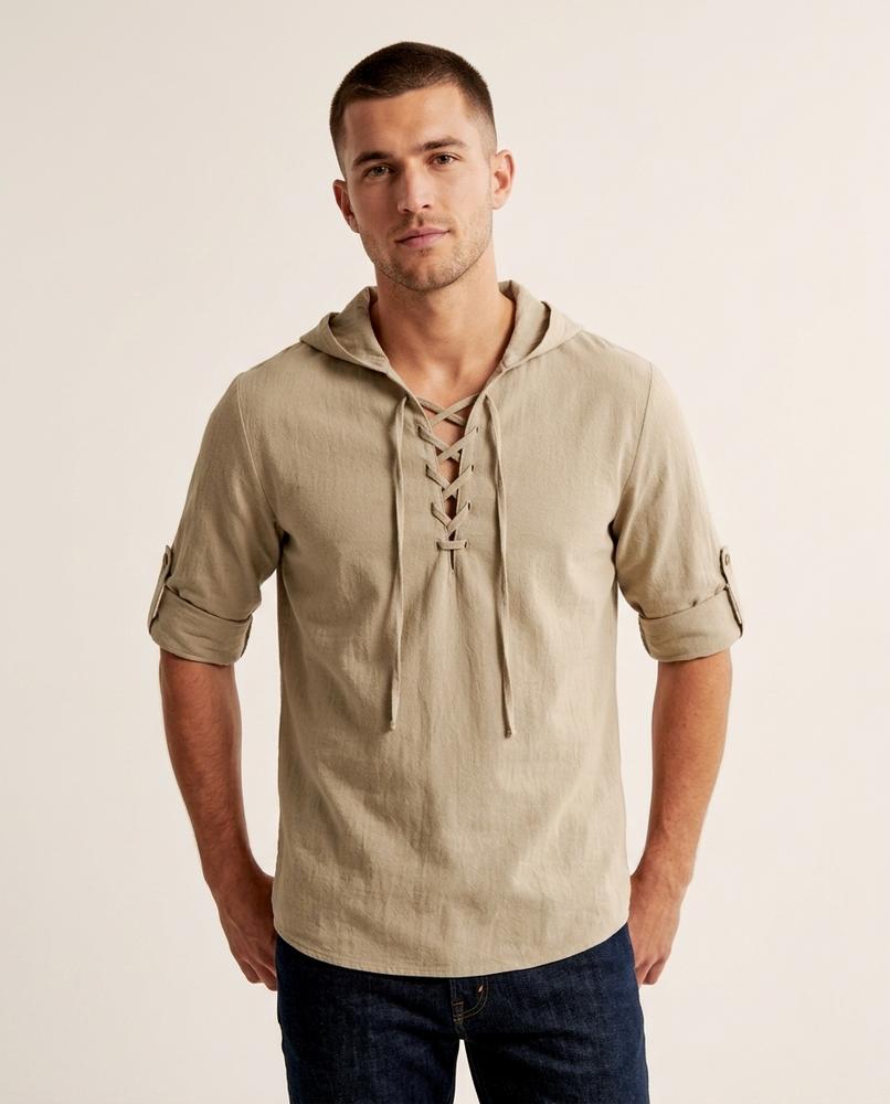 Lands Mode - Tavar | Geschnürtes Langärmliges Shirt Herren