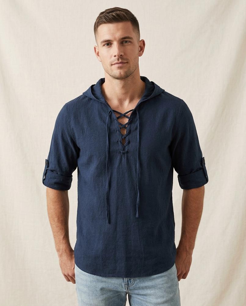 Lands Mode - Tavar | Geschnürtes Langärmliges Shirt Herren
