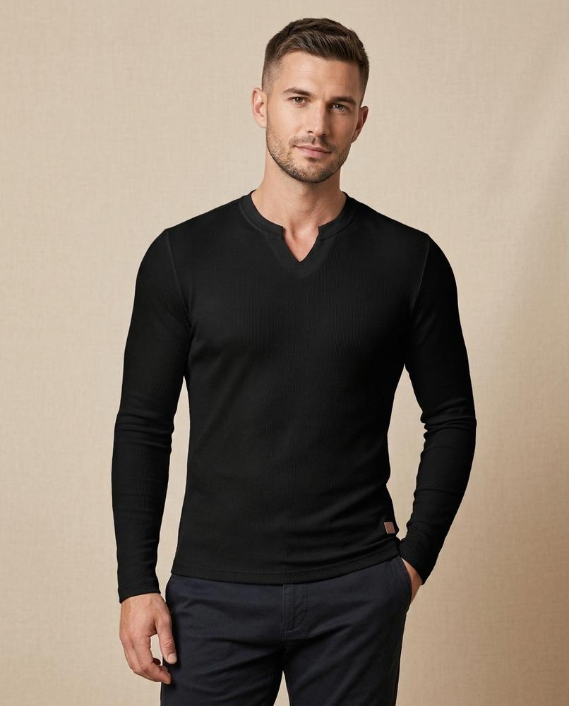Lands Mode - Caser | Gerippt Langärmlig Shirt Herren