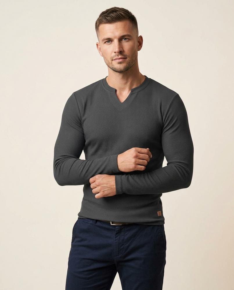 Lands Mode - Caser | Gerippt Langärmlig Shirt Herren