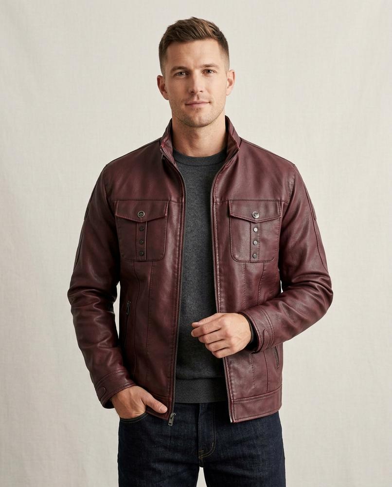 Lands Mode - Mirev | Gefütterte Kunstleder Jacke Herren