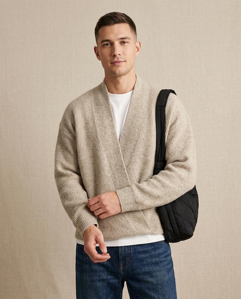 Lands Mode - Nimel | Asymmetrischer Gerippter Cardigan Herren