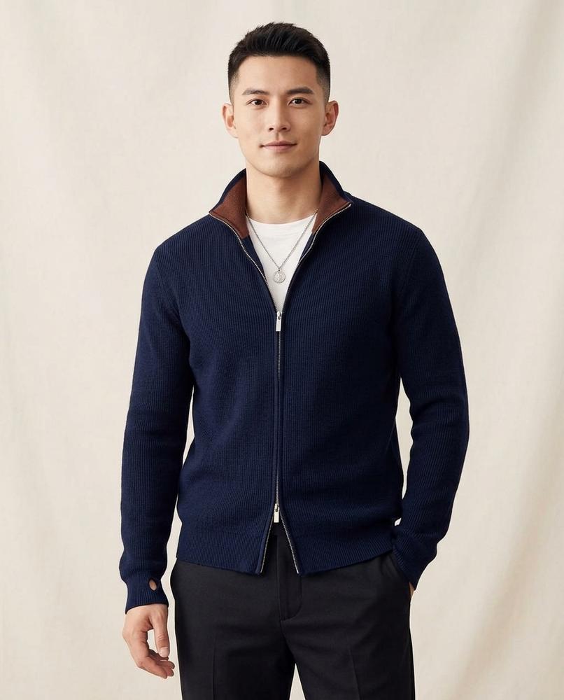Lands Mode - Raser | Gerippt Hochschließend Strickjacke Herren