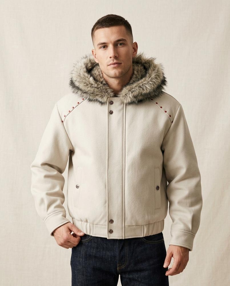 Lands Mode - Elrev | Pelzgefütterte Nietenbesetzte Jacke Herren