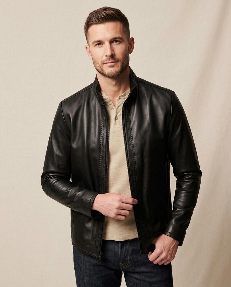 Lands Mode - Talin | Stehkragen Leder Jacke Herren