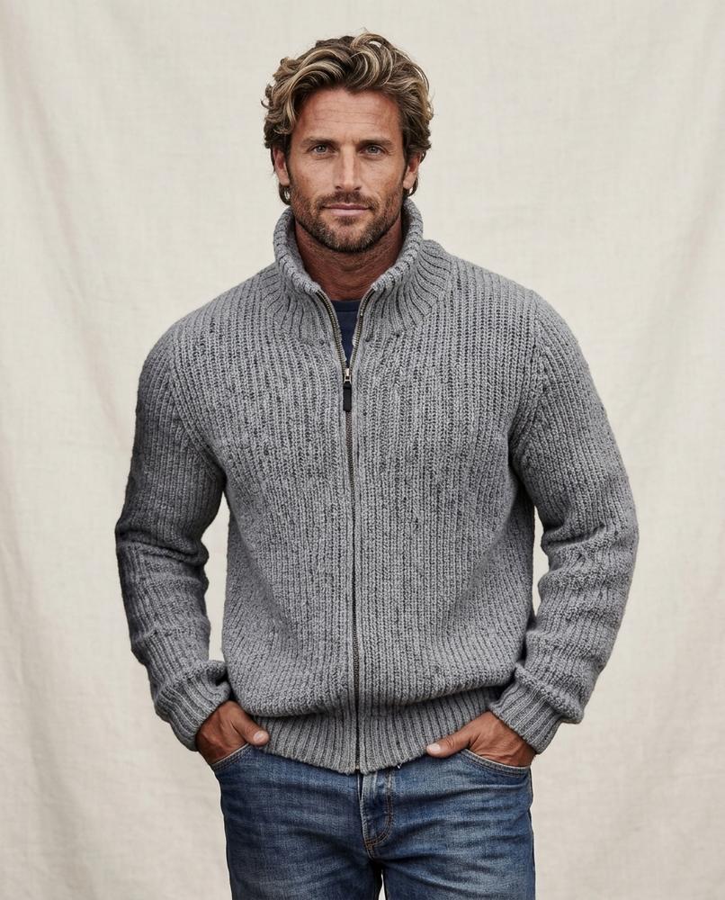 Lands Mode - Seren | Grobmaschige Hochgeschlossene Strickjacke Herren
