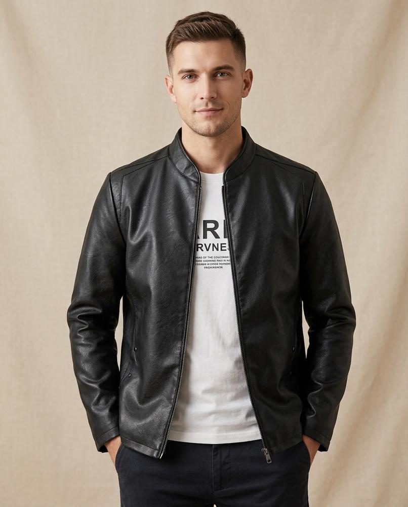 Lands Mode - Niral | Leder-Optik Stehkragen- Jacke Herren