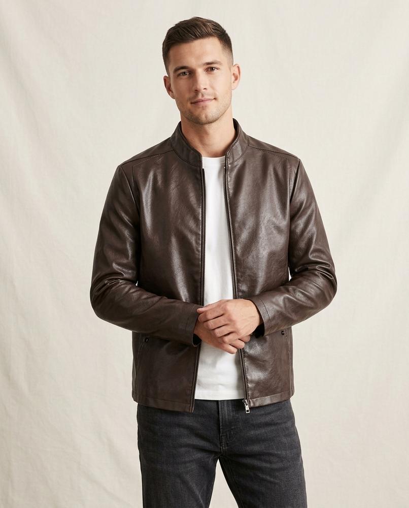 Lands Mode - Niral | Leder-Optik Stehkragen- Jacke Herren
