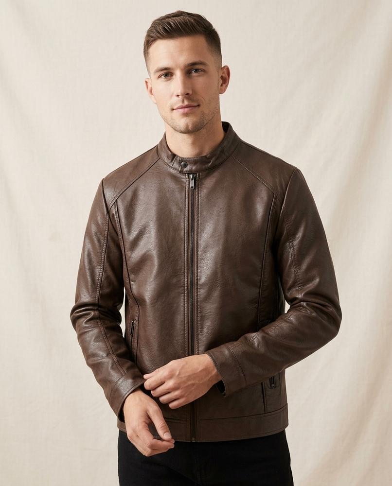 Lands Mode - Kehal | Gerade Geschnittene Kunstleder Jacke Herren
