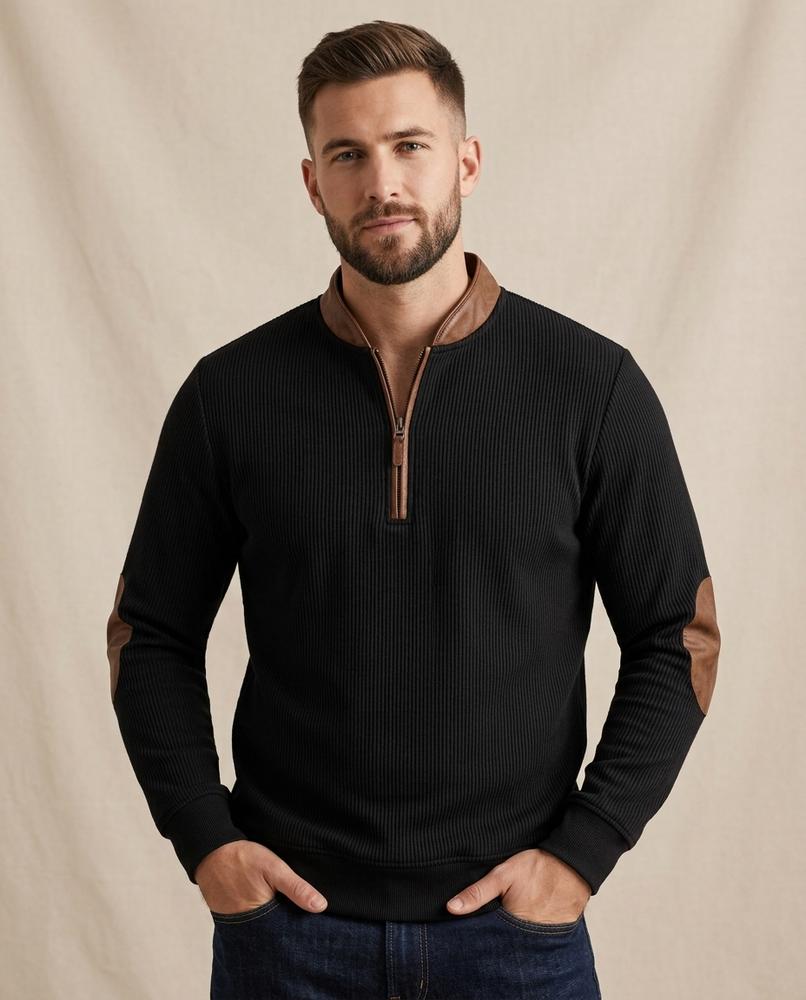 Lands Mode - Nilin | Gerippt Kontrastfarben Pullover Herren
