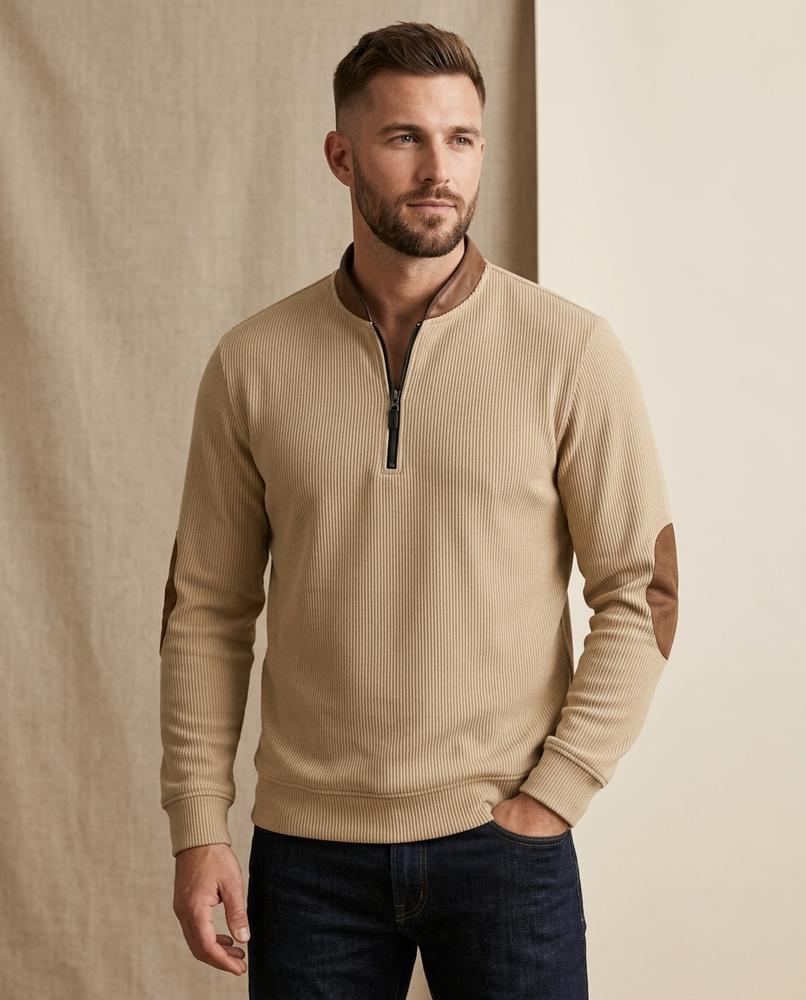 Lands Mode - Nilin | Gerippt Kontrastfarben Pullover Herren