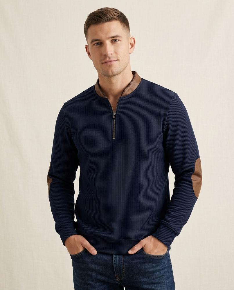 Lands Mode - Nilin | Gerippt Kontrastfarben Pullover Herren