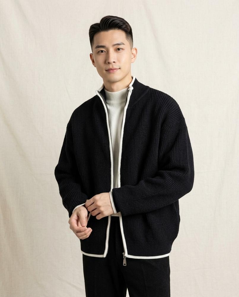 Lands Mode - Elmin | Gerippte Reißverschluss Strickjacke Herren