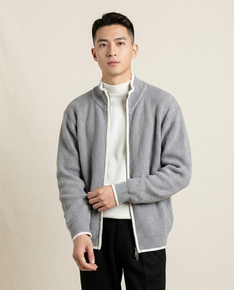 Lands Mode - Elmin | Gerippte Reißverschluss Strickjacke Herren