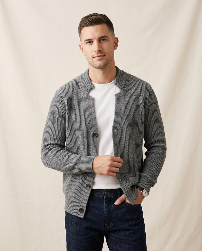 Lands Mode - Vilal | Gerippt Gekragt Cardigan Herren