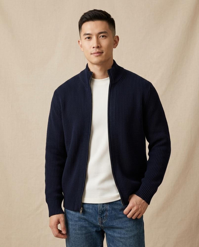 Lands Mode - Zelos | Gerippt Hochgeschlossen Strickjacke Herren