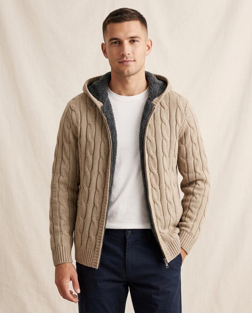 Lands Mode - Zepik | Gefütterte Strukturierte Strickjacke Herren