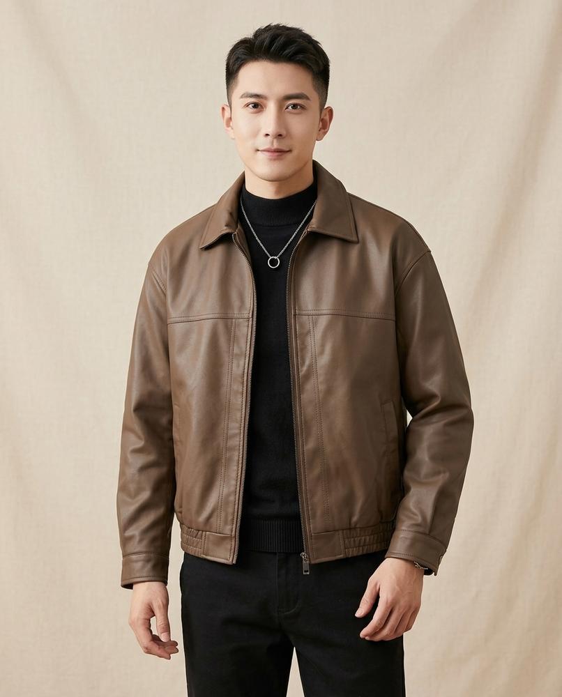 Lands Mode - Catet | Umlegekragen Leder Jacke Herren