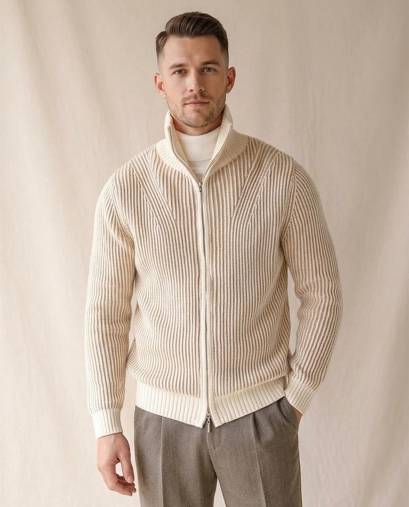 Lands Mode - Vumak | Gerippt Hochschließend Strickjacke Herren