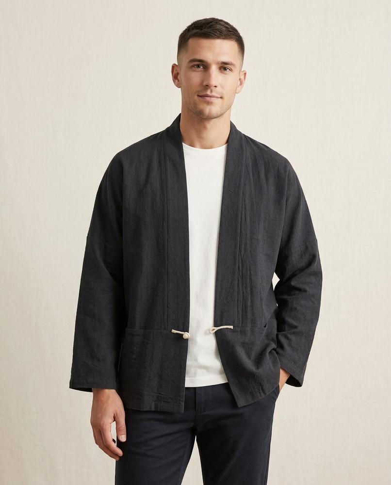 Lands Mode - Duvet | Kragenlos Leinenartig Jacke Unisex