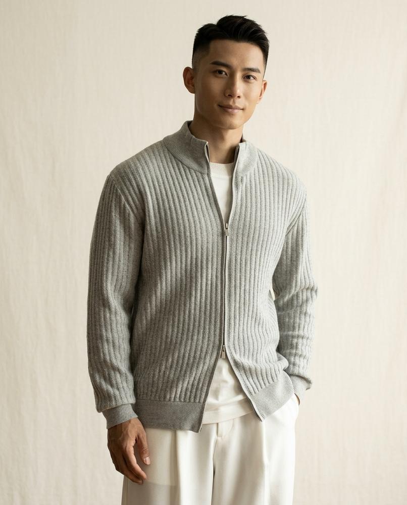 Lands Mode - Vahes | Gerippte Hochgeschlossene Strickjacke Herren