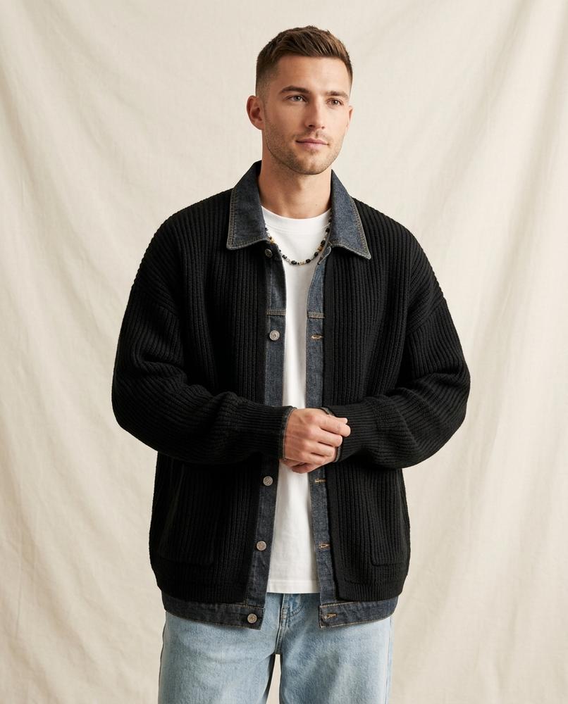 Lands Mode - Danit | Kombinierter Übergroßer Cardigan Herren