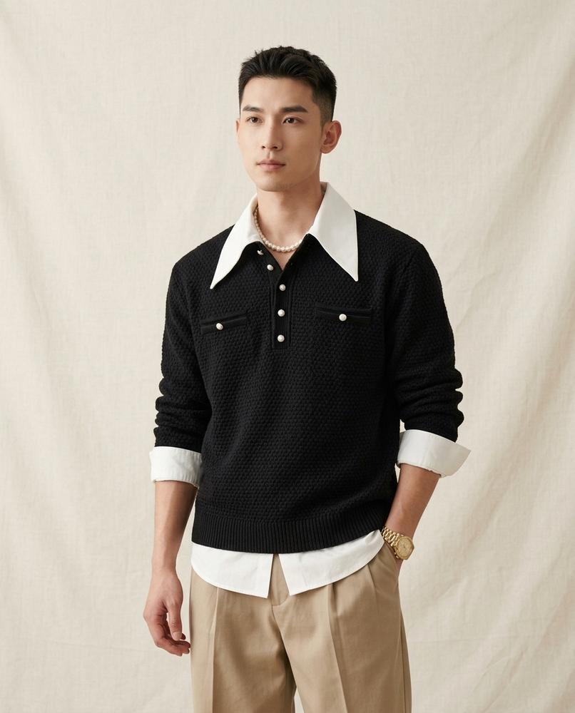 Lands Mode - Nohor | Strukturierter Zweifarbiger Pullover Herren