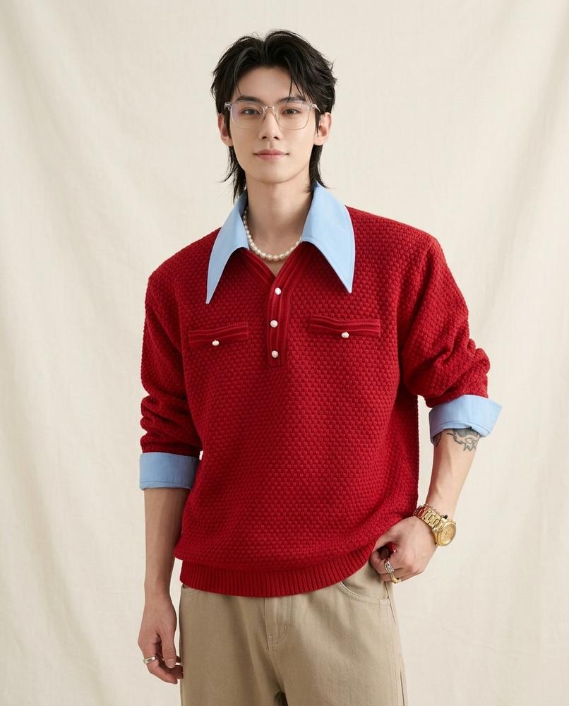 Lands Mode - Nohor | Strukturierter Zweifarbiger Pullover Herren