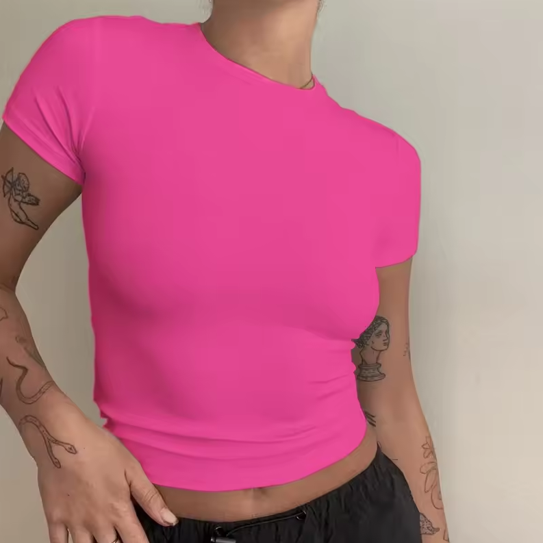 Lands Mode Damen T-Shirt - Tailliert & Kurz geschnitten - Slim Fit Rundhals-Shirt