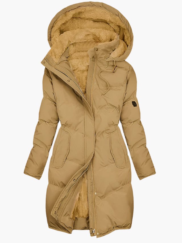 Lands Mode Damen Steppmantel - Bodenlang mit Fleece-Futter & Kapuze - Wintermantel
